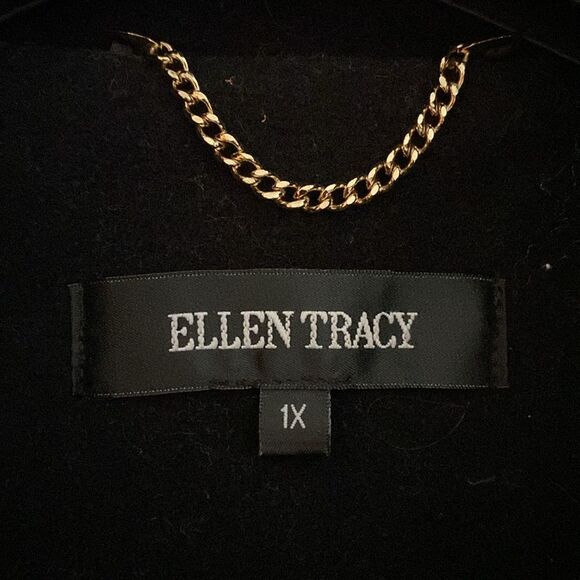 Ellen Tracy Long Black Wool Blend Coat withh faux fur trim - Picture 8 of 14